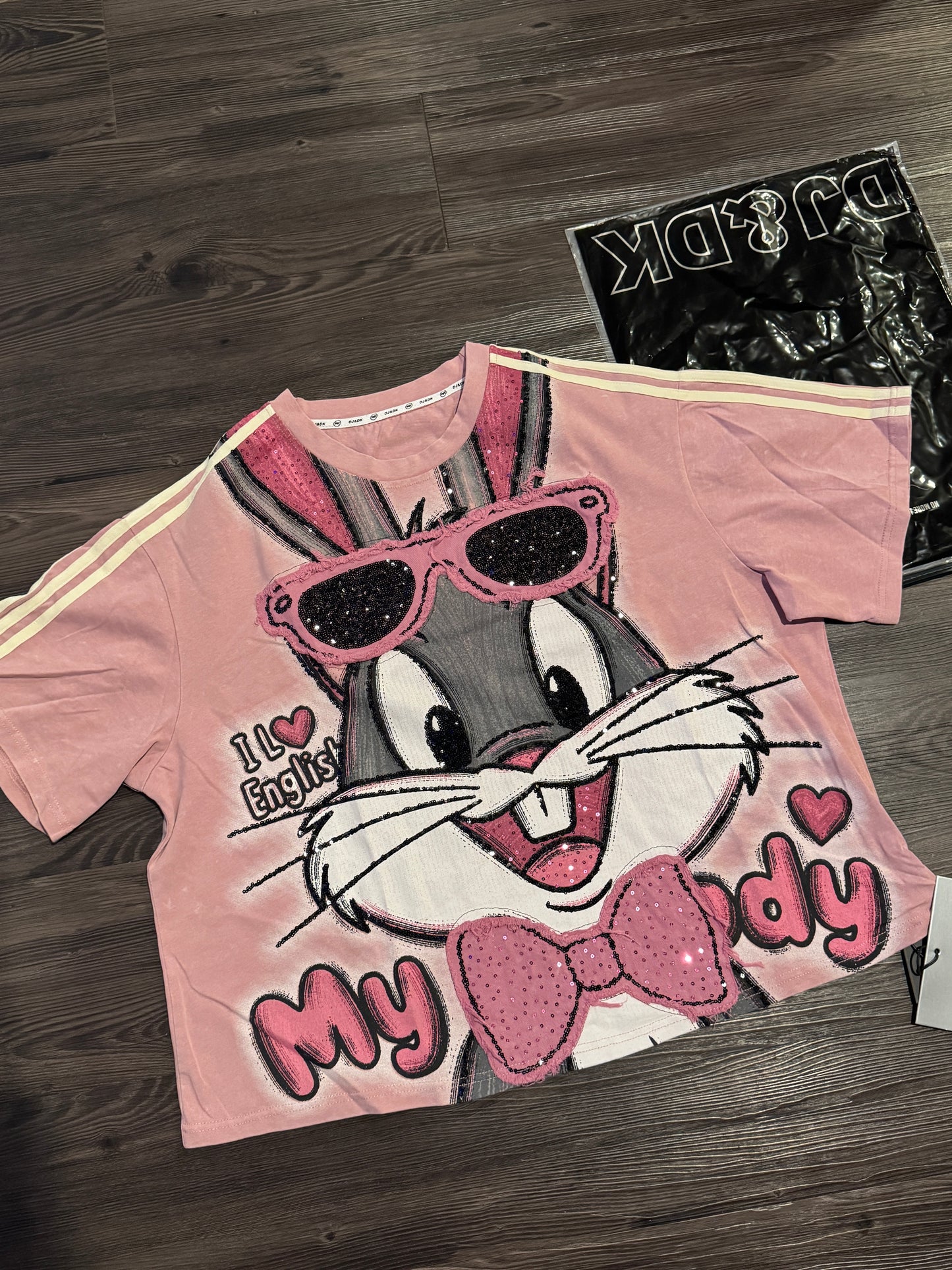 DJ&DK xPink Bugs Bunny Sequin Crop Top Tee (oversized)