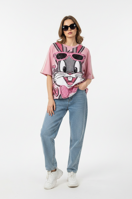 DJ&DK xPink Bugs Bunny Sequin Crop Top Tee (oversized)