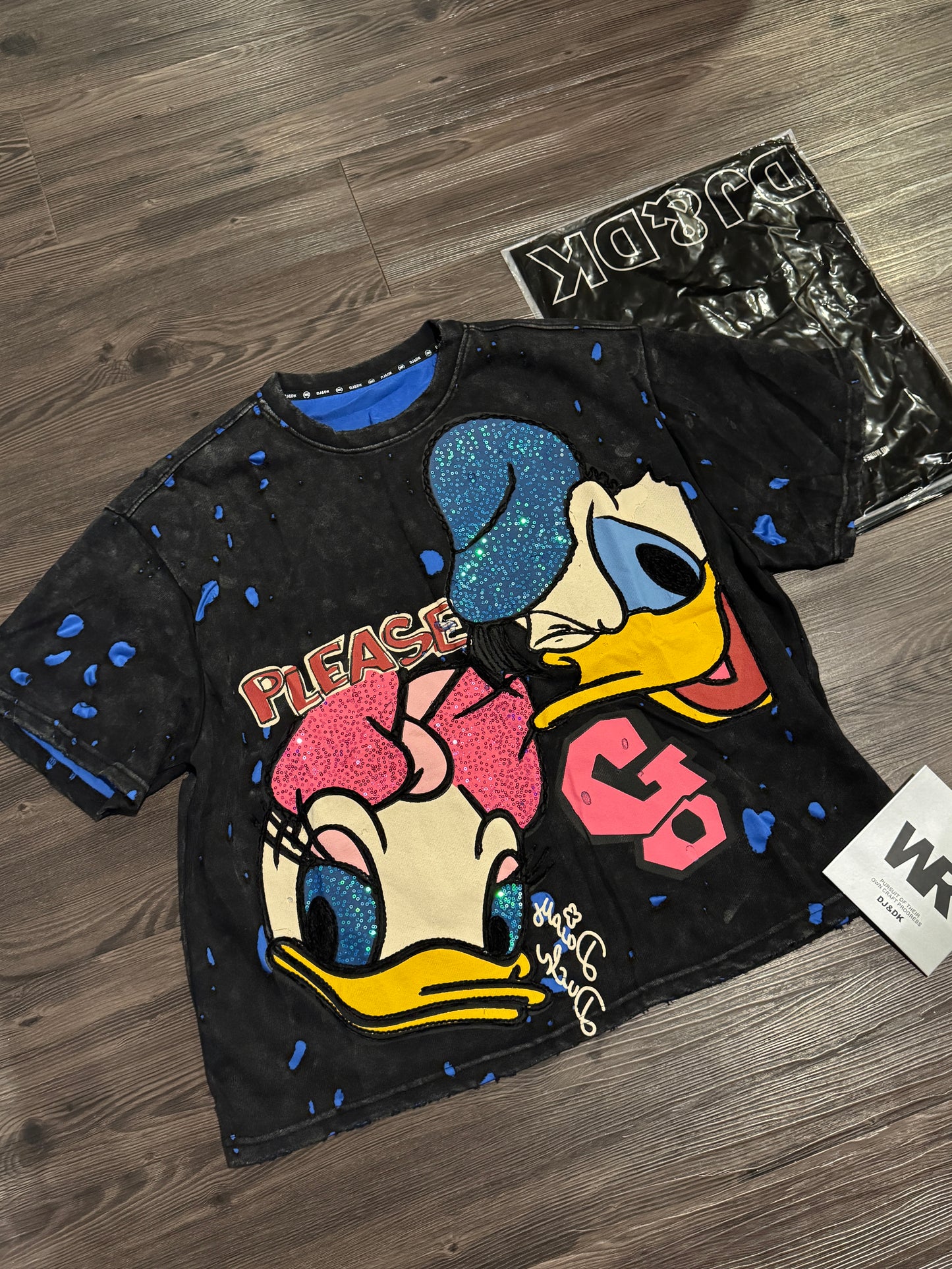 DJ&DK Donald Daisy Duck Sequin Distressed T-Shirt(oversized)