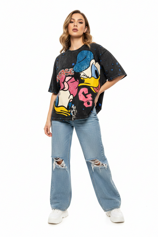 DJ&DK Donald Daisy Duck Sequin Distressed T-Shirt(oversized)