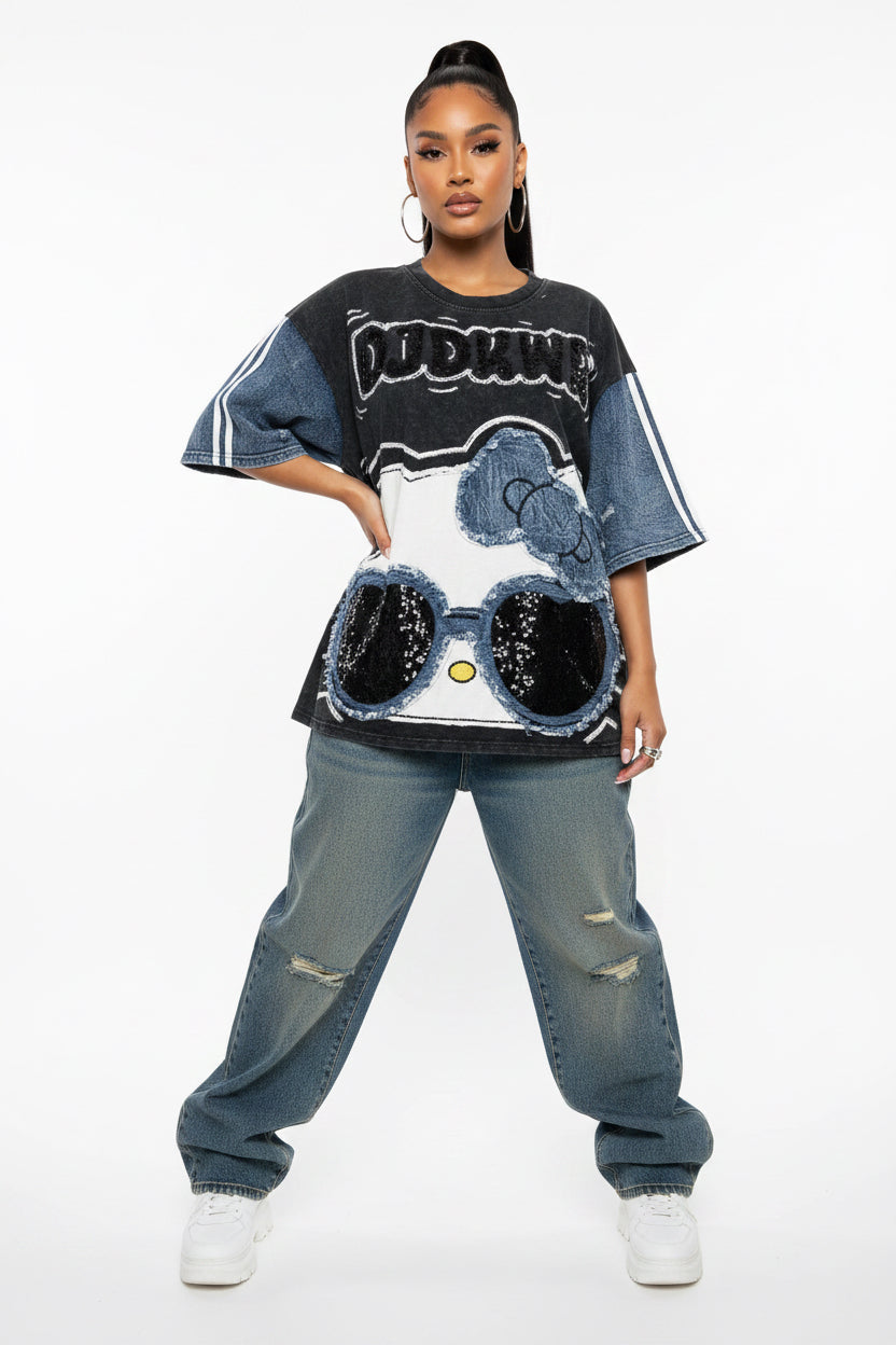ADJ&DK Hello Kitty Style T-shirt w/ Sequin Sunglasses (Oversized)