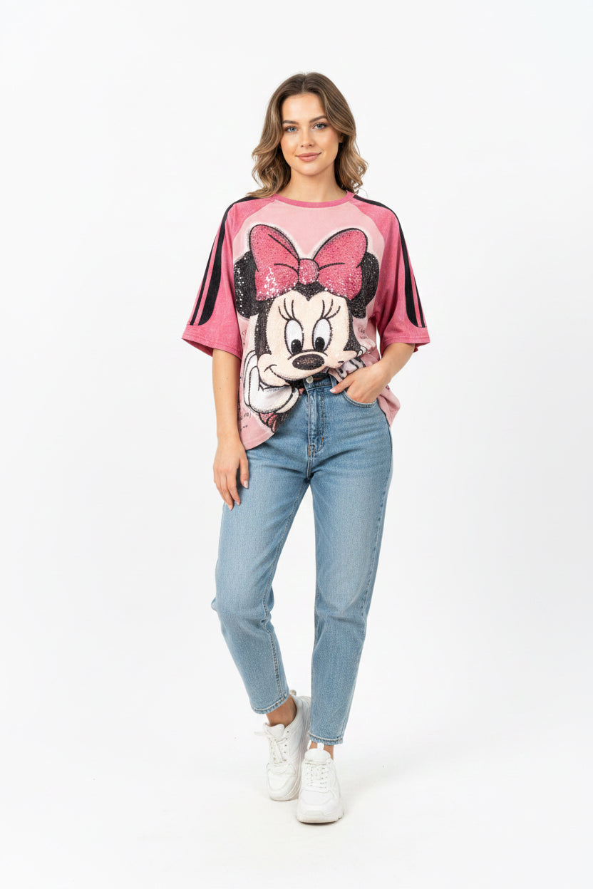 Pink Minnie Mouse Sequin T-shirt(oversized)